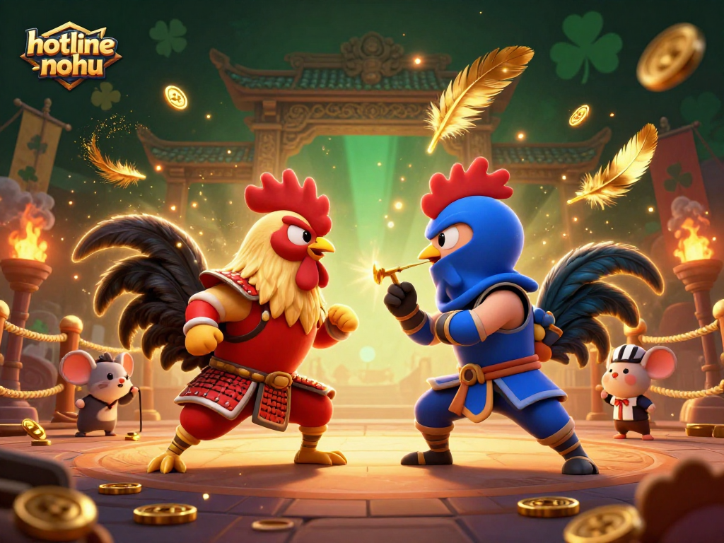 Engage with the thrilling combat of hotline-nohu featuring fierce rooster warriors battling in an electrifying arena.