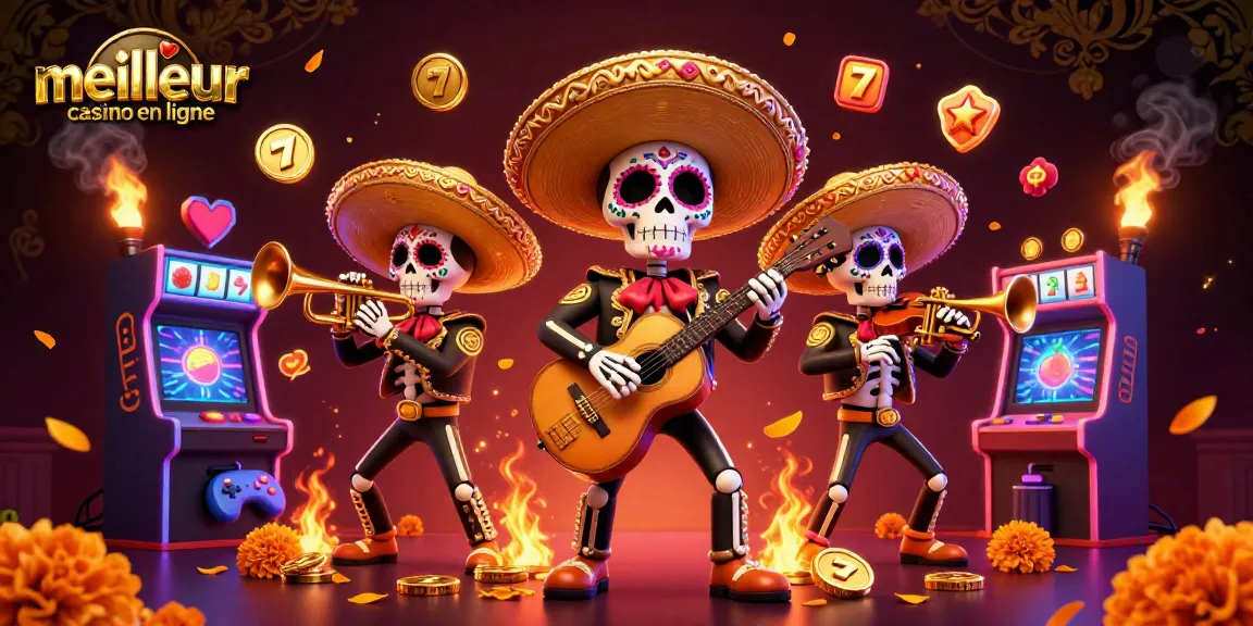 Jouez au meilleur casino en ligne avec des mariachis squelettes et des machines à sous colorées.