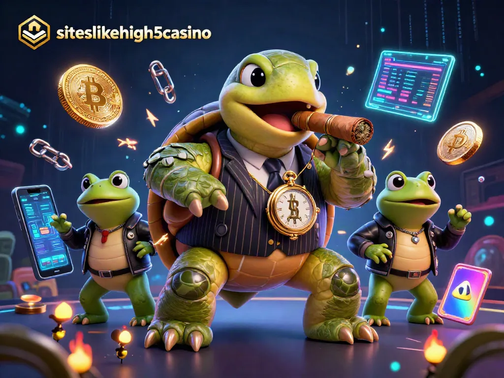 Win at siteslikehigh5casino with an engaging 3D casino scene featuring a snapping turtle and enforcers.