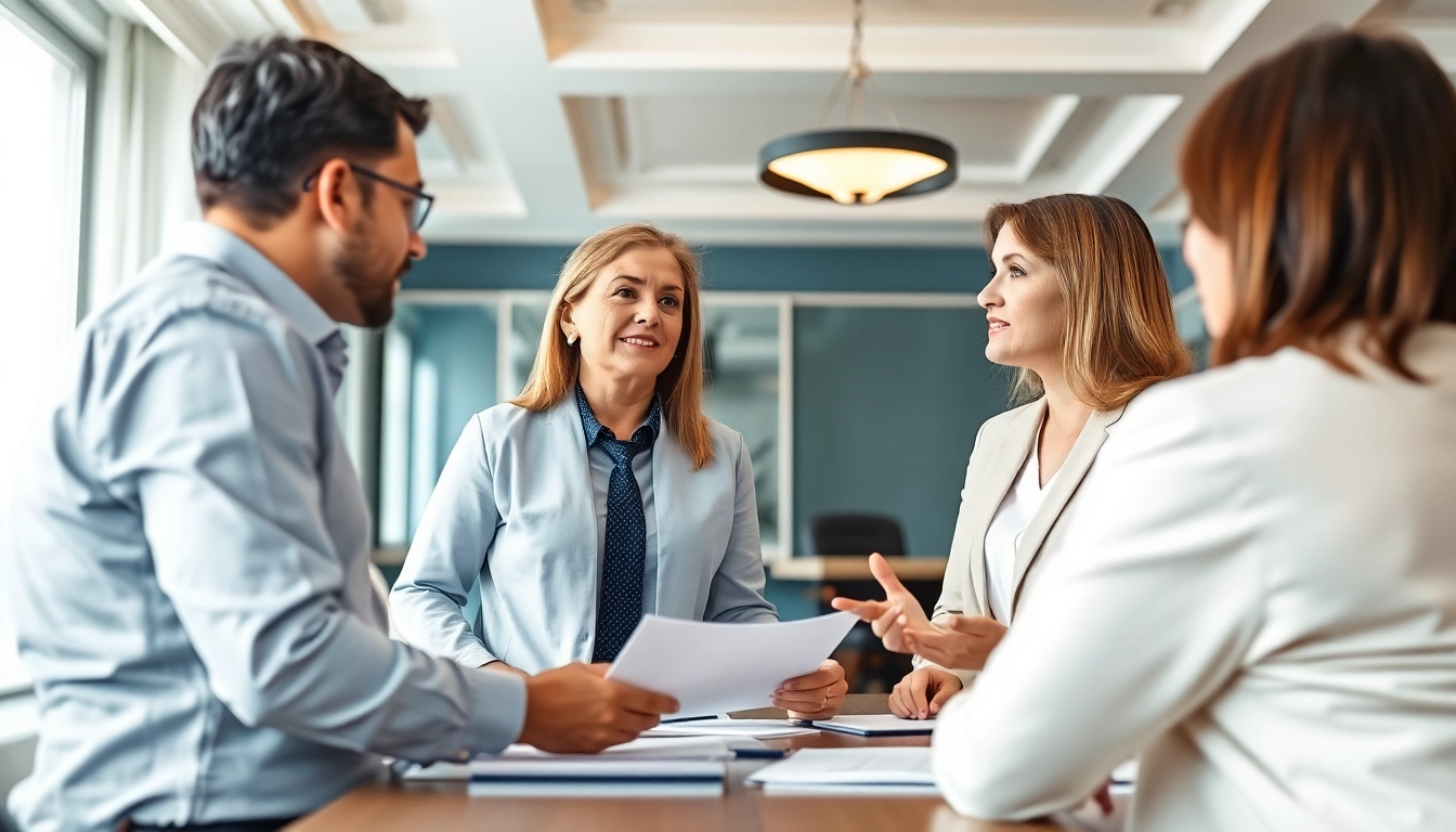 Engaging title insurance services expert assisting clients with paperwork and details.