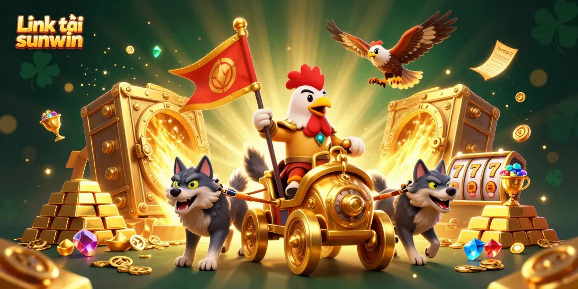Experience thrilling gameplay with Link tải sunwin, featuring a cartoon rooster warlord and golden treasures.