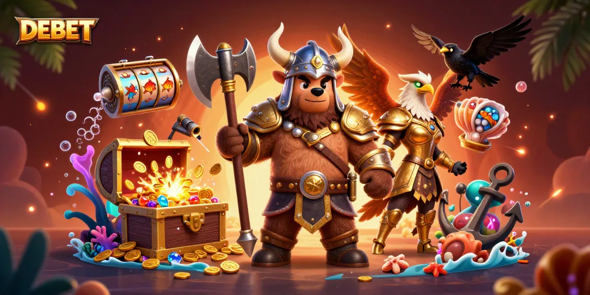 Experience DEBET's thrilling undersea adventure with Viking characters and vibrant slot elements.