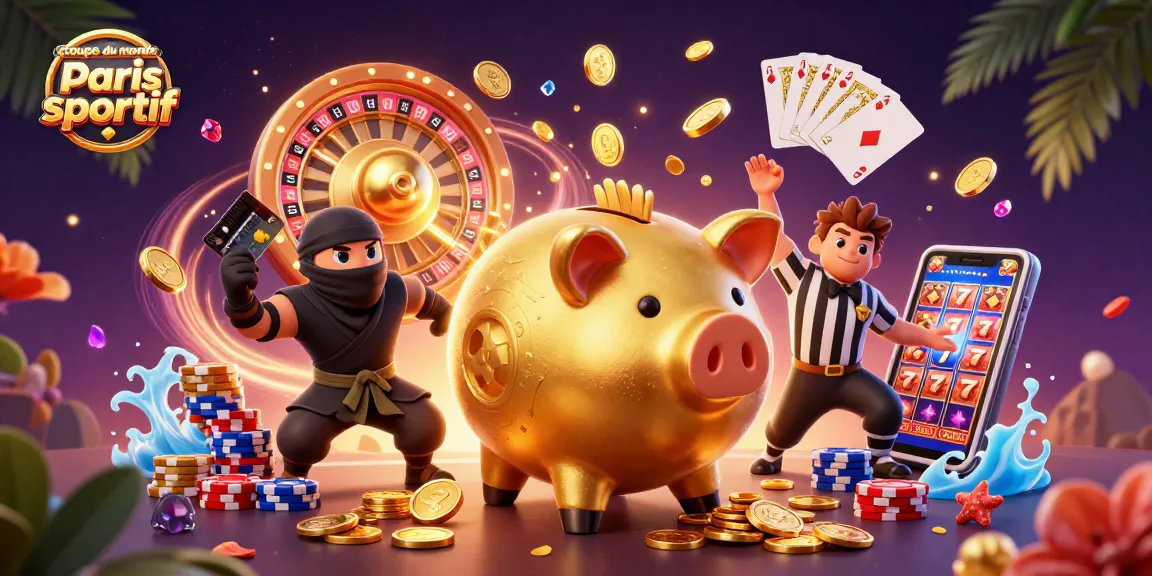 Illustrez la coupe du monde paris sportif avec un combat entre un sumo et un ninja, entouré de pièces d'or.