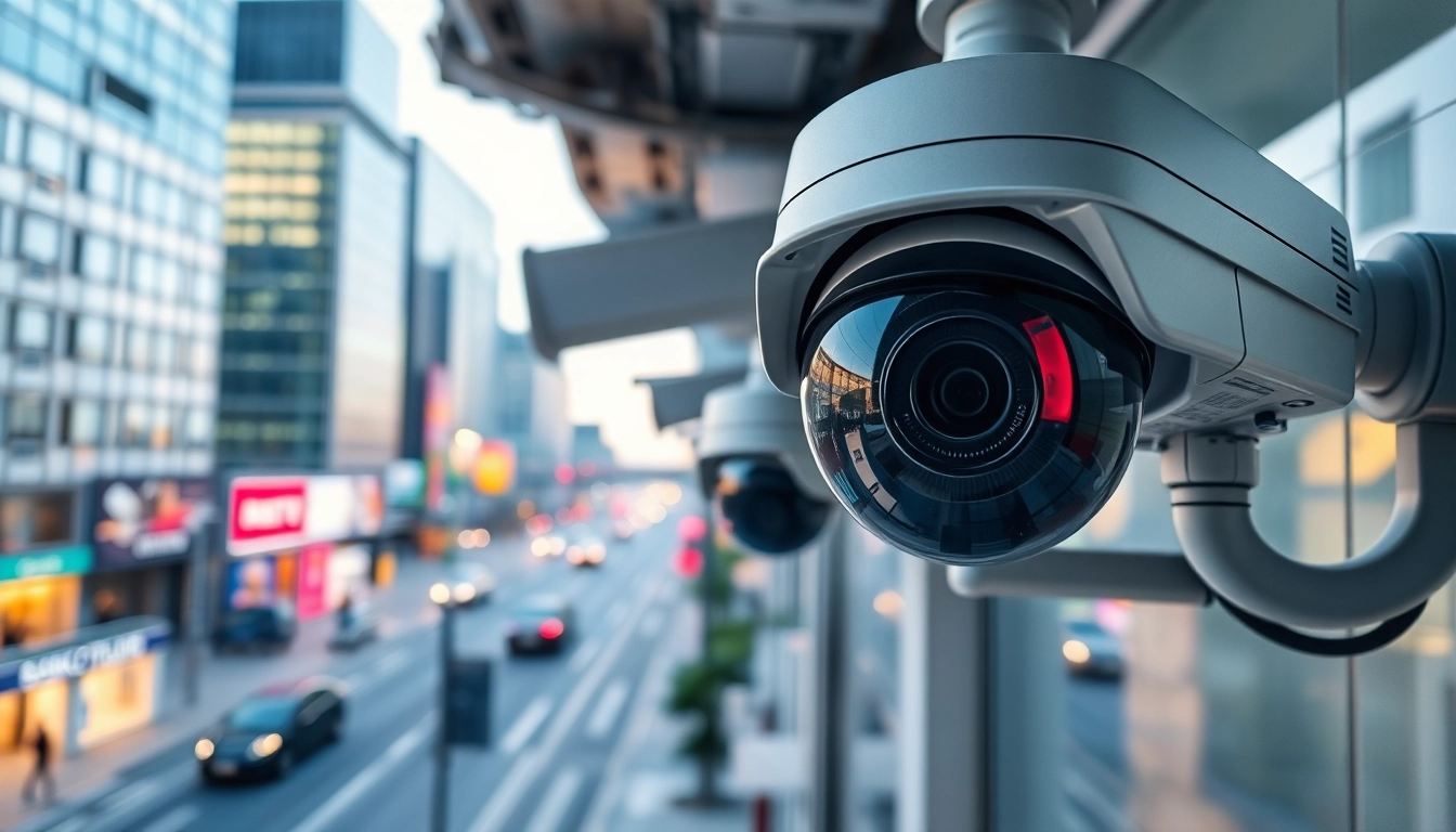 Enhance security with AI CCTV monitoring technology in a vibrant urban setting.