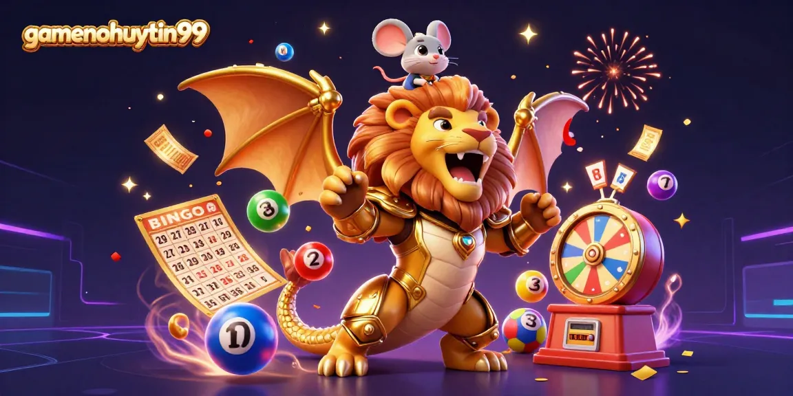 Engage in gaming excitement with gamenohuuytin99's vibrant illustration of a chimera and lottery elements.
