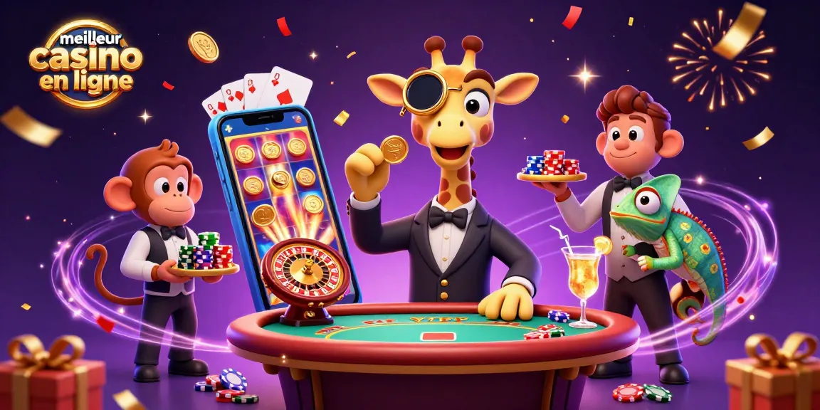 Gagnez au meilleur casino en ligne avec un joueur girafe, un valet singe et un barman caméléon.