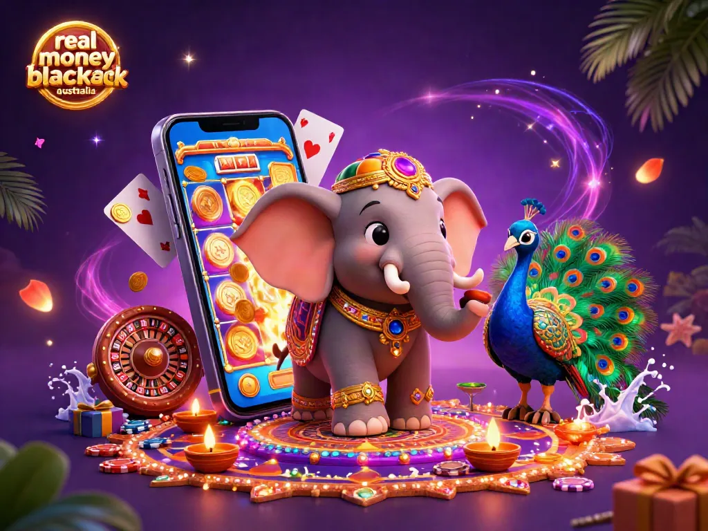 Engage in real money blackjack Australia with vibrant casino visuals featuring dynamic game elements.