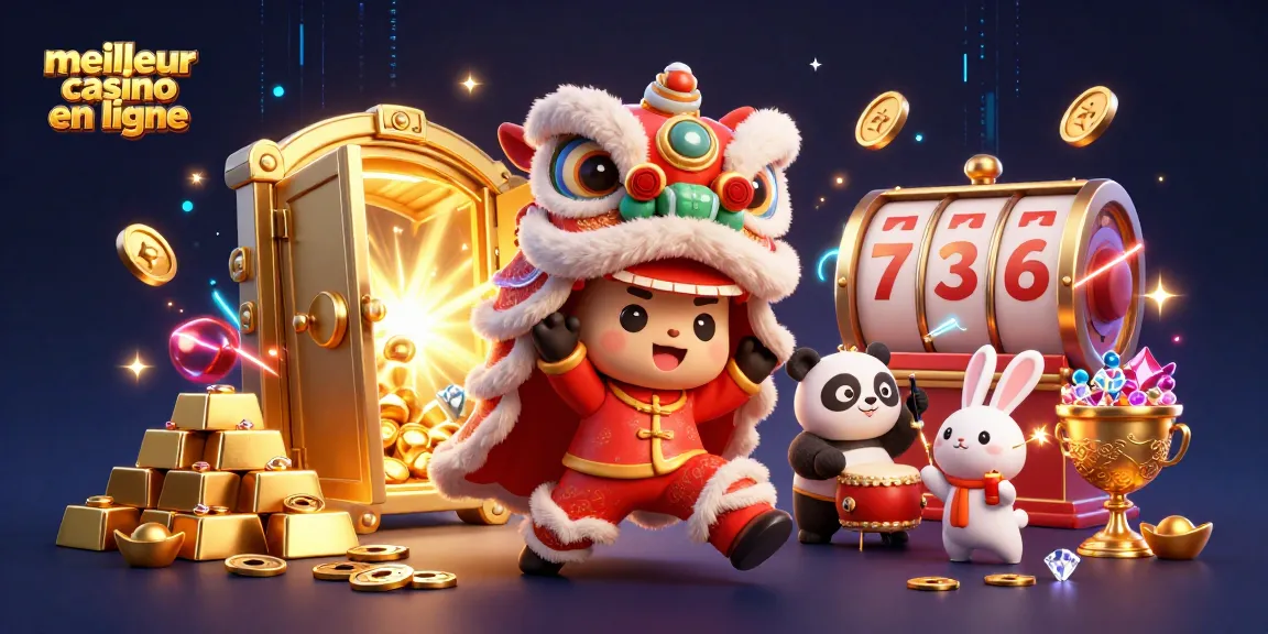 Exploration des jeux au meilleur casino en ligne avec des symboles de festivités et des gains lumineux.