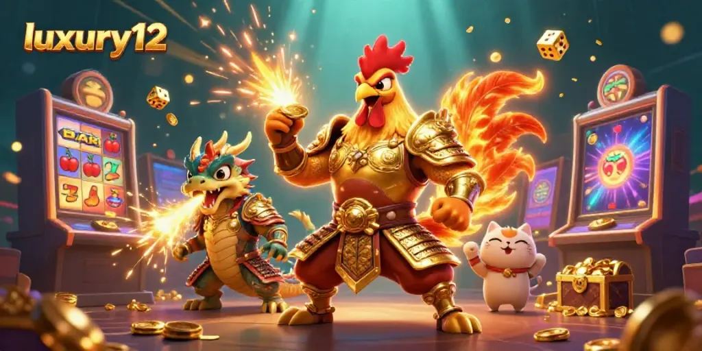Experience thrilling moments at luxury12 with vibrant animated casino characters and slot machine action.