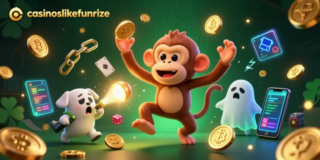 Experience thrill at casinoslikefunrize with golden coins, exciting games, and vibrant casino elements.