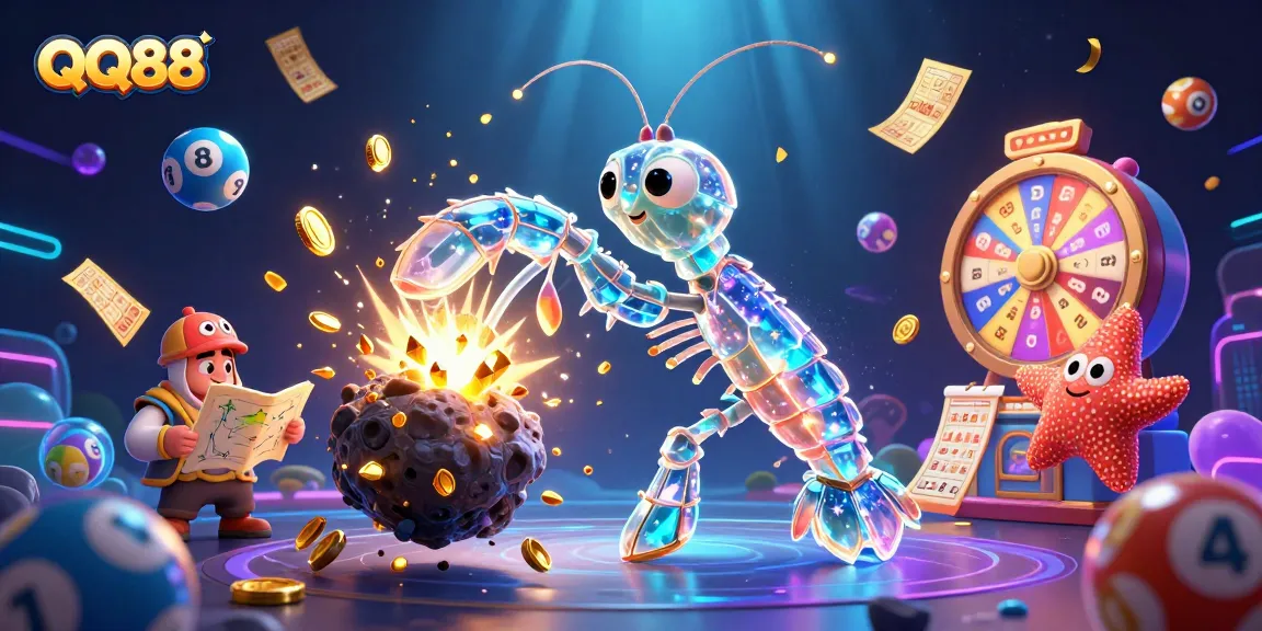 Engage with QQ88 in a vibrant 3D scene of thrilling gambling action with colorful lottery elements.