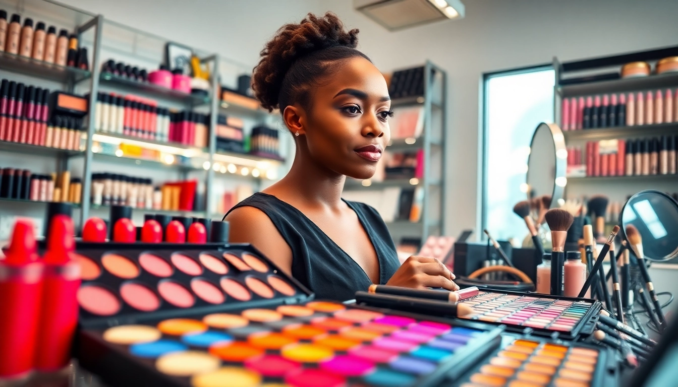 Wholesale makeup suppliers showcasing vibrant products in a professional studio environment.