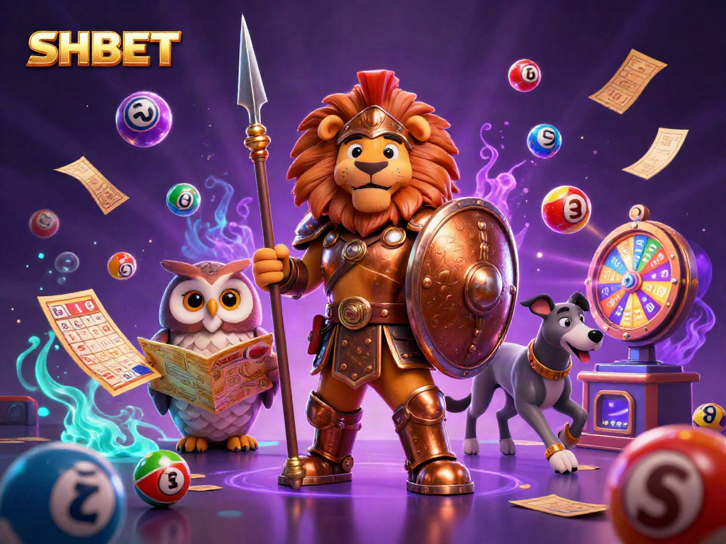 Engage with SHBET's thrilling casino experience through vibrant 3D illustration art featuring dynamic lottery elements.