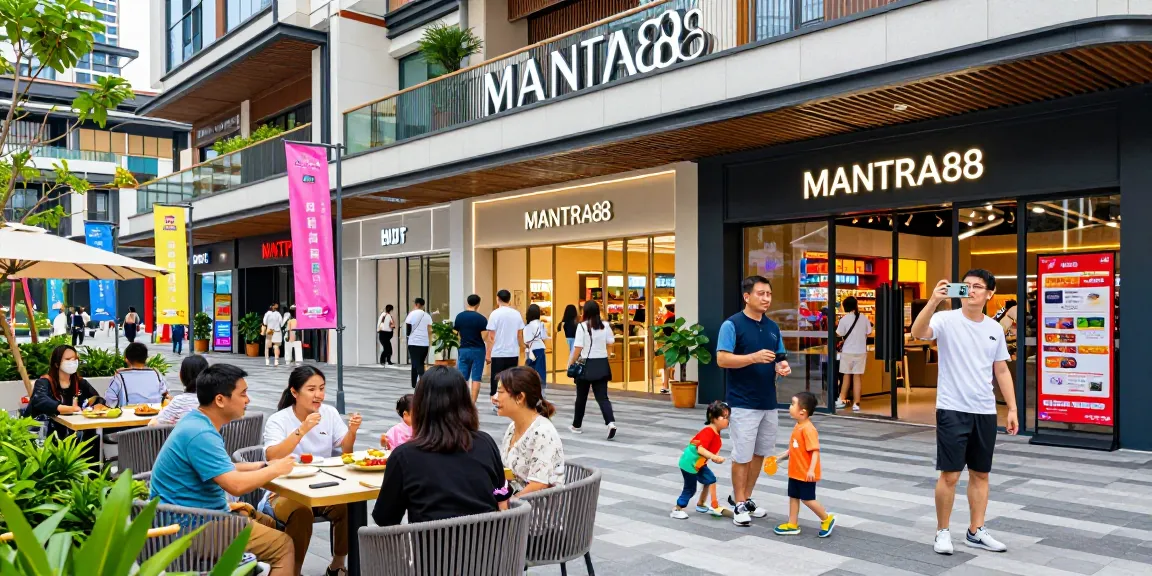 Vibrant scene of visitors enjoying the MANTRA88 entertainment center, showcasing commercial and leisure activities.