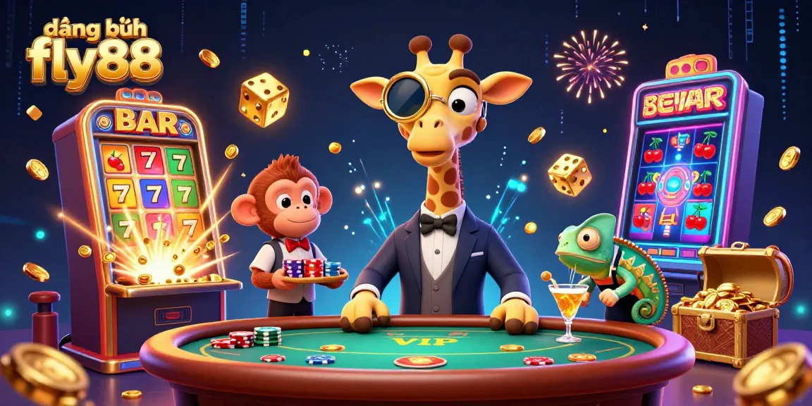 Experience exciting gambling action with đăng ký fly88 in a vibrant casino scene featuring a high-roller giraffe and friends.