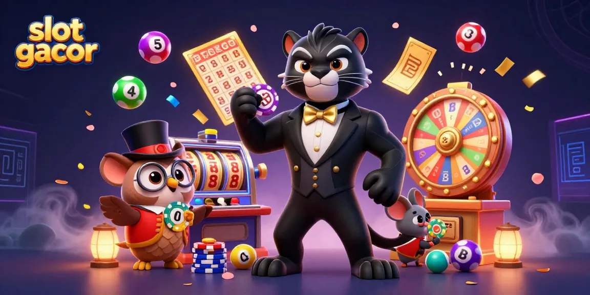 Experience the excitement of slot gacor with a stylish panther dealer in an animated casino scene.
