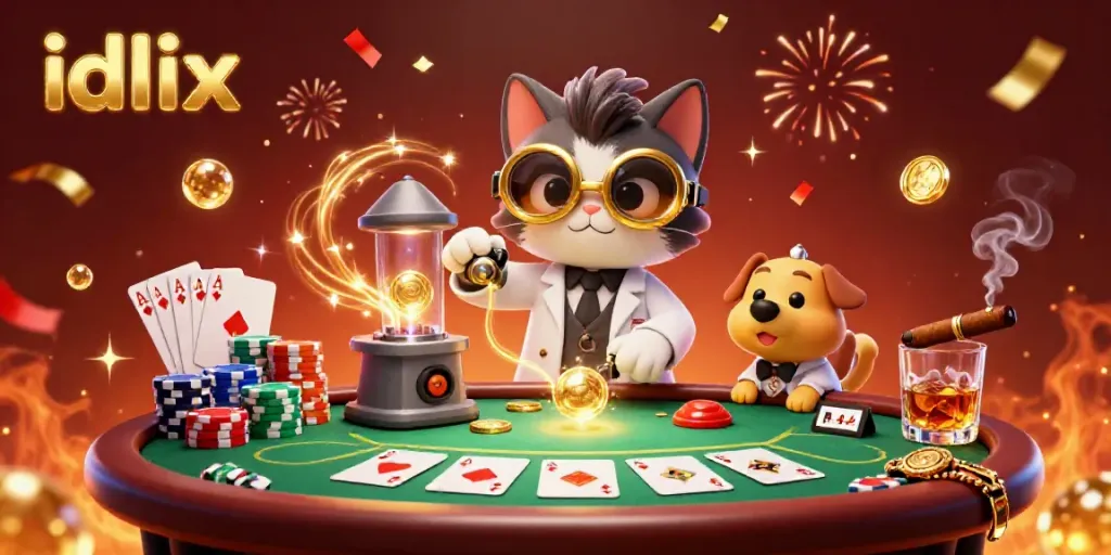 Experience thrilling gameplay with idlix in a vibrant casino scene featuring poker chips and characters.