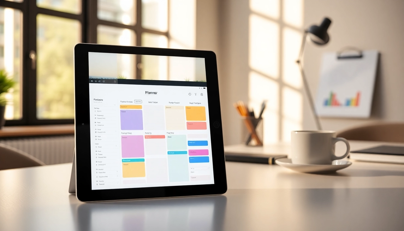 Showcase of Digital Planners For iPad on a modern workspace setting, highlighting vibrant features.