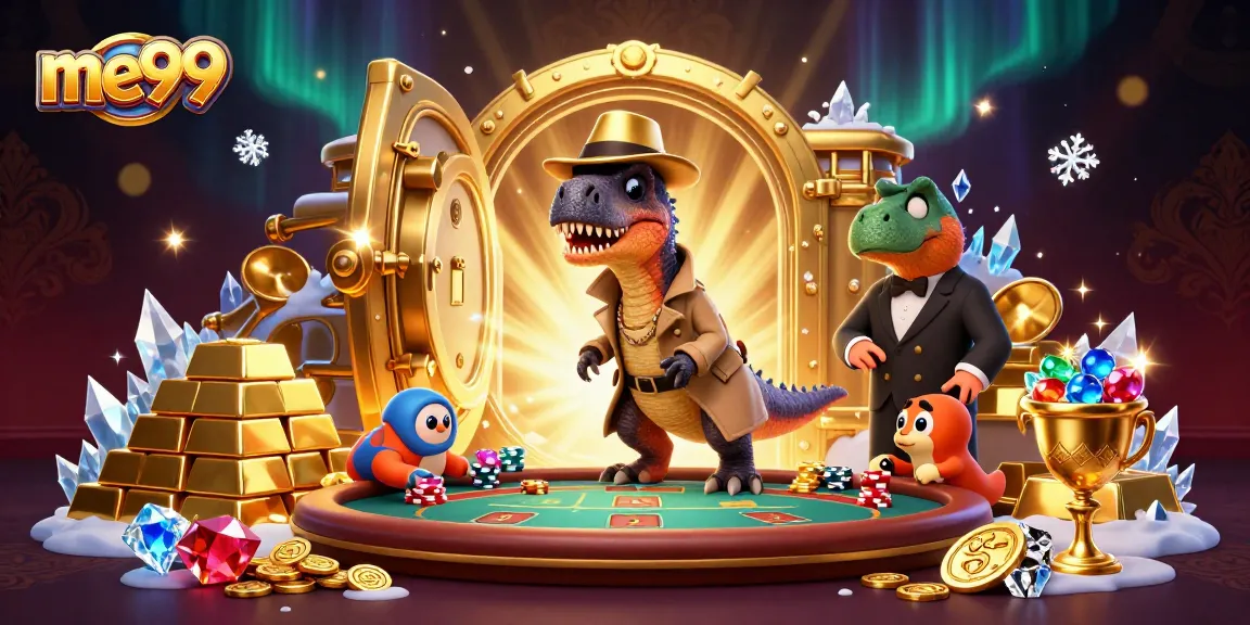 Experience thrilling gameplay at me99 as a velociraptor card counter interacts with casino characters.