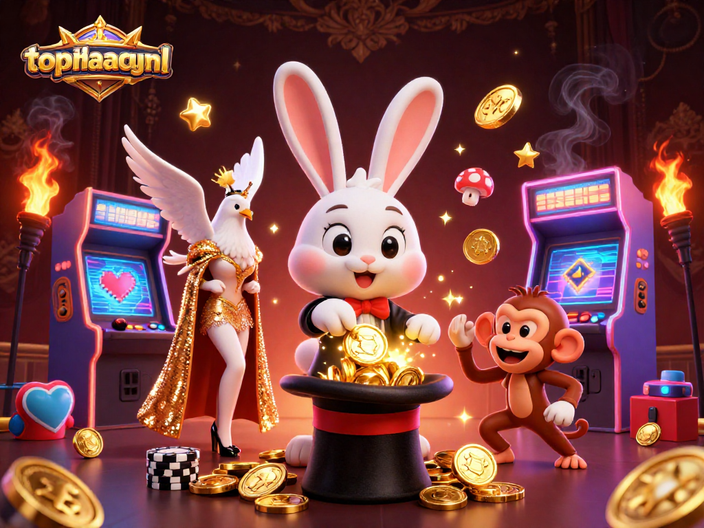 Experience the thrill of gaming at topnhacaiuytinn with a magician rabbit, assistant dove, and a playful monkey.