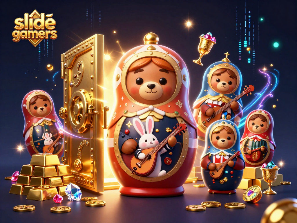 Experience the thrill of Slidegamers with an enchanting casino-themed illustration featuring playful elements.