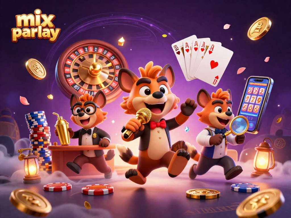 Join the fun of mix parlay gambling at this vibrant 3D casino featuring hyena characters.