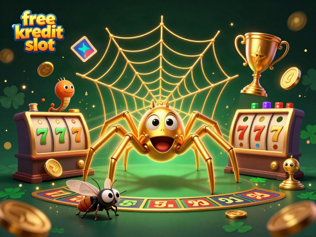 Bet big with free kredit slot in this dynamic 3D casino scene featuring cartoon characters and vibrant elements.