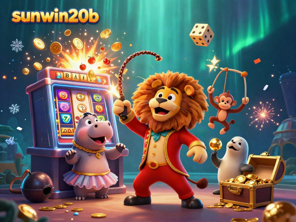 Experience thrilling action with sunwin20b at this vibrant casino illustration showcasing colorful slot machines and animated characters.