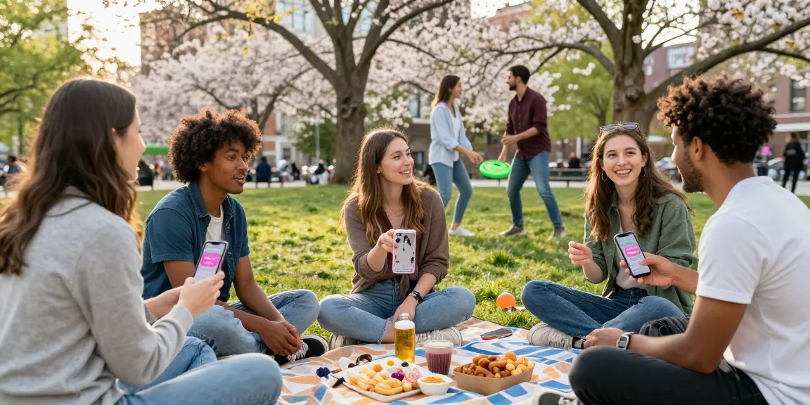 Engaging singles using the HundRoses dating app in an urban park, showcasing the dating experience.