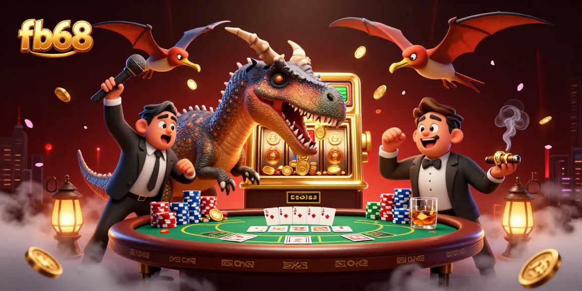 Win jackpots at fb68 as a pachycephalosaurus headbutts a golden slot machine amidst flying coins!