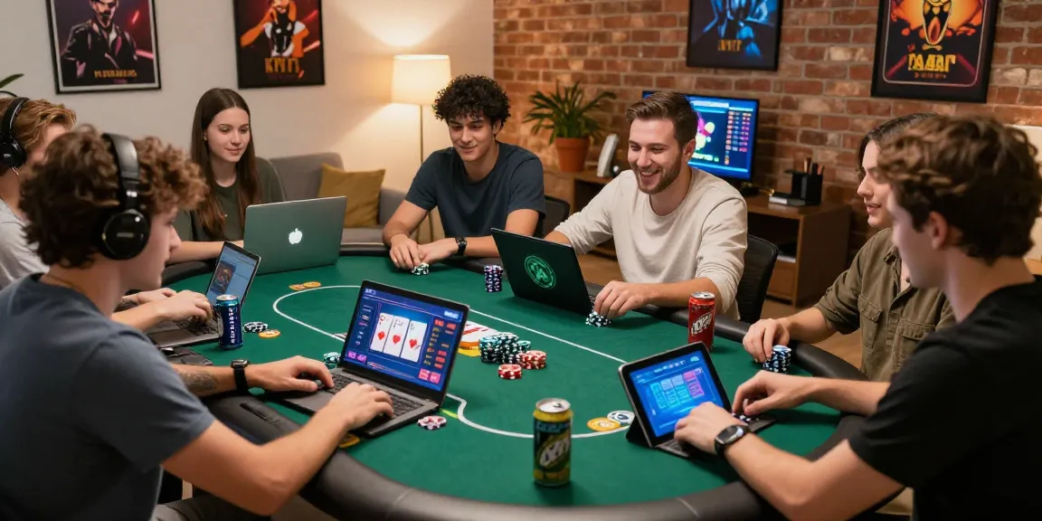 Players enjoying Poker88 online poker in a lively home setting with vibrant graphics.