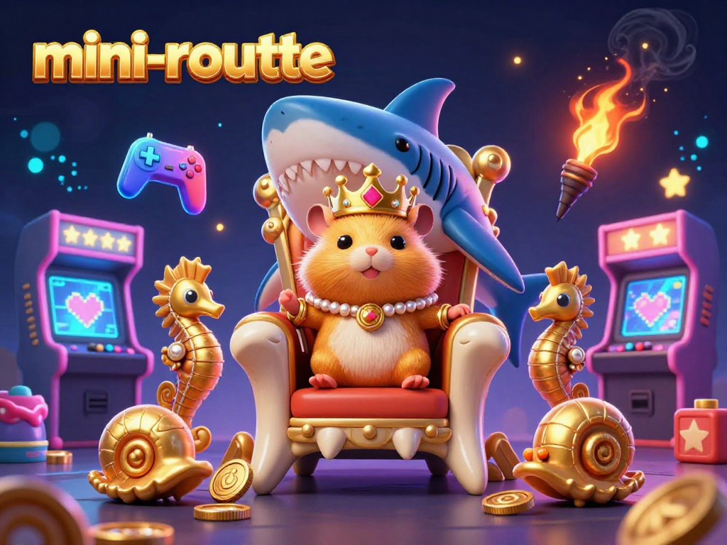 Experience the excitement of mini-roulette with a fierce golden hamster king and royal seahorse guards in a vibrant gaming scene.