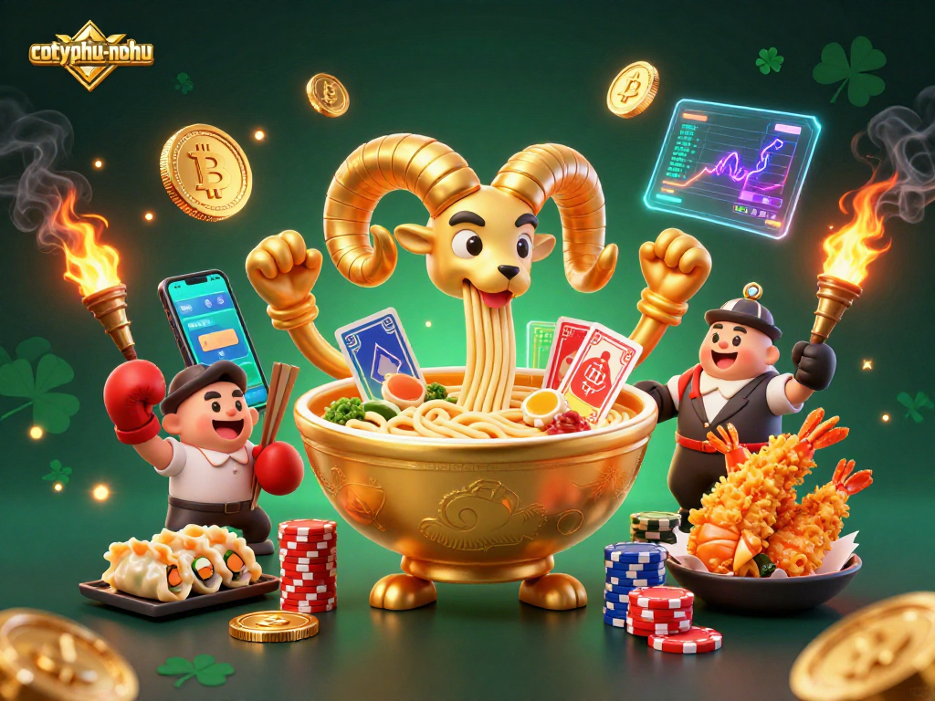 Cotyphu-nohu showcases exciting gameplay with a giant ramen bowl character and vibrant casino elements.