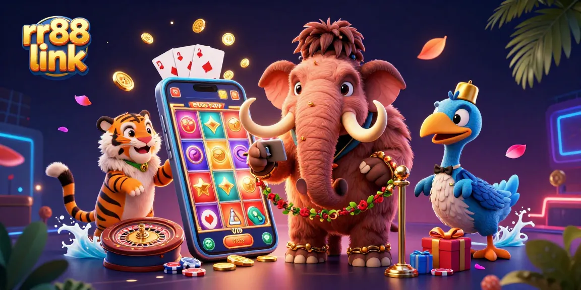 Engage with the thrilling rr88 link as a woolly mammoth welcomes VIP guests to a vibrant casino scene.