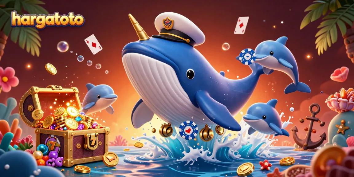 Enjoy hargatoto's vibrant illustration featuring epic sea creatures and dynamic casino elements promoting fun online gaming.