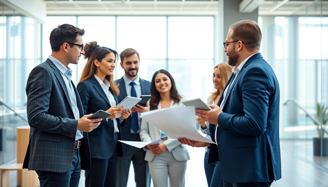 Explore corporate mobile plans UK in a dynamic office setting with professionals collaborating.