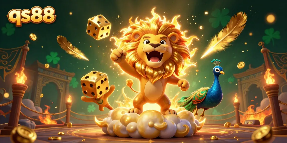 Experience the thrill of qs88 as golden dice and a roaring lion illuminate your gaming adventure.