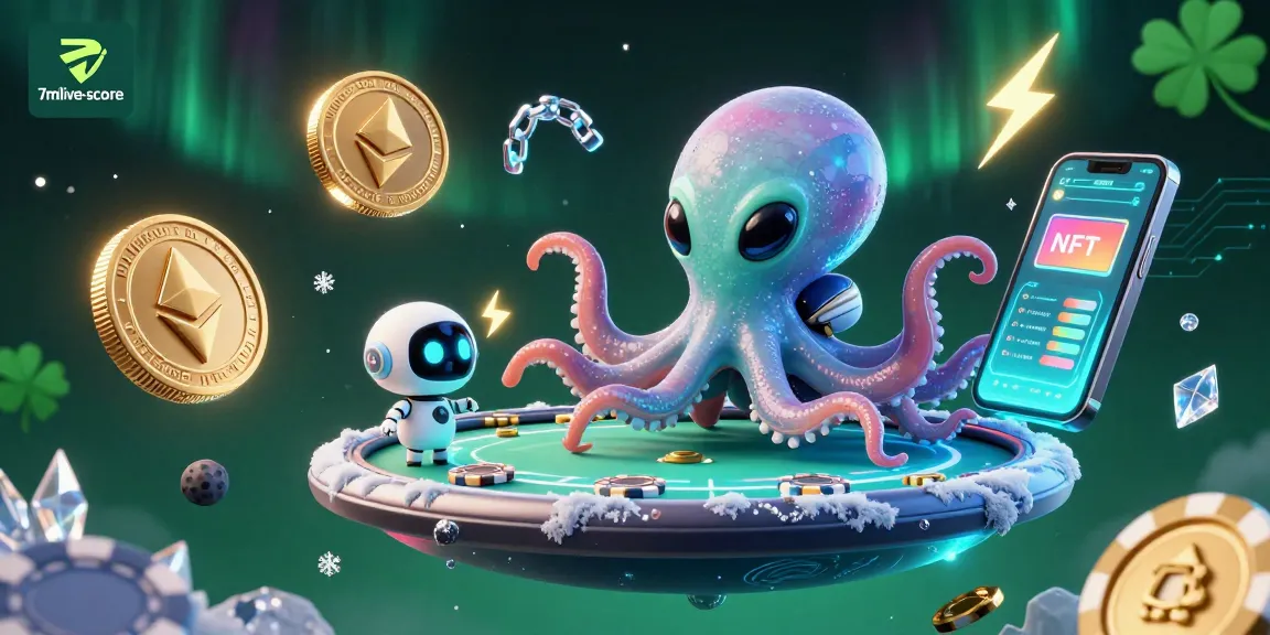 Experience exciting gameplay with the 7mlive-score poker scene featuring an alien octopus and advanced crypto elements.