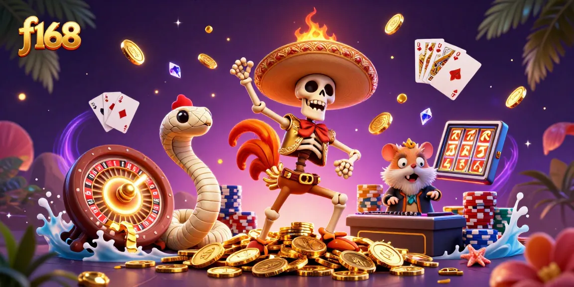 Experience the excitement of f168 with a vibrant casino scene featuring dynamic characters and game elements.