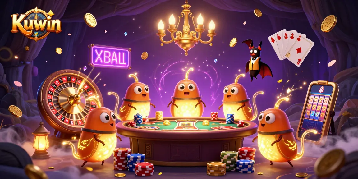 Experience the vibrant Kuwin casino world with glimmering glowworms and exciting games all around.