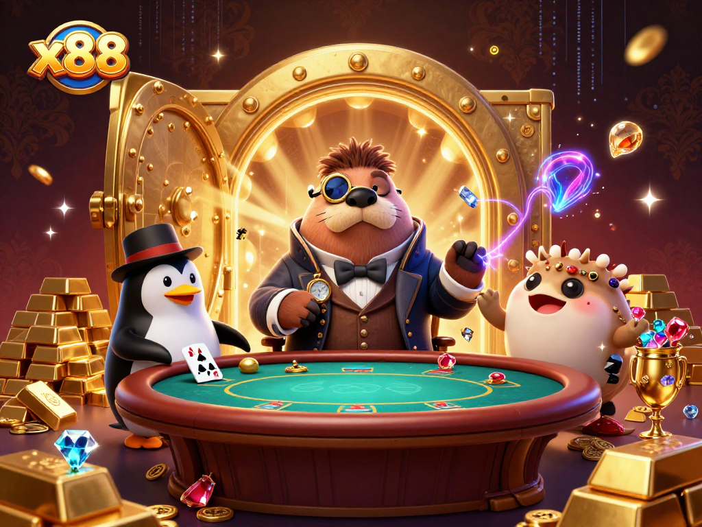 x88 offers exciting poker encounters with unique characters in vibrant casino setting