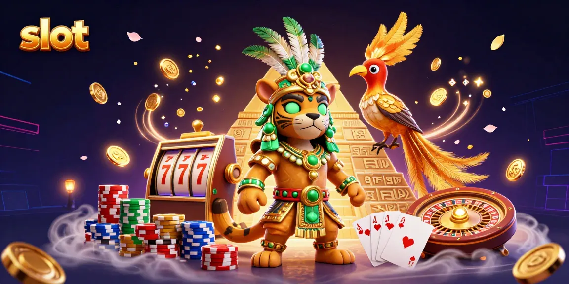 Experience exhilarating slot victories with vibrant gaming elements, featuring a 3D Mayan jaguar and golden treasures.