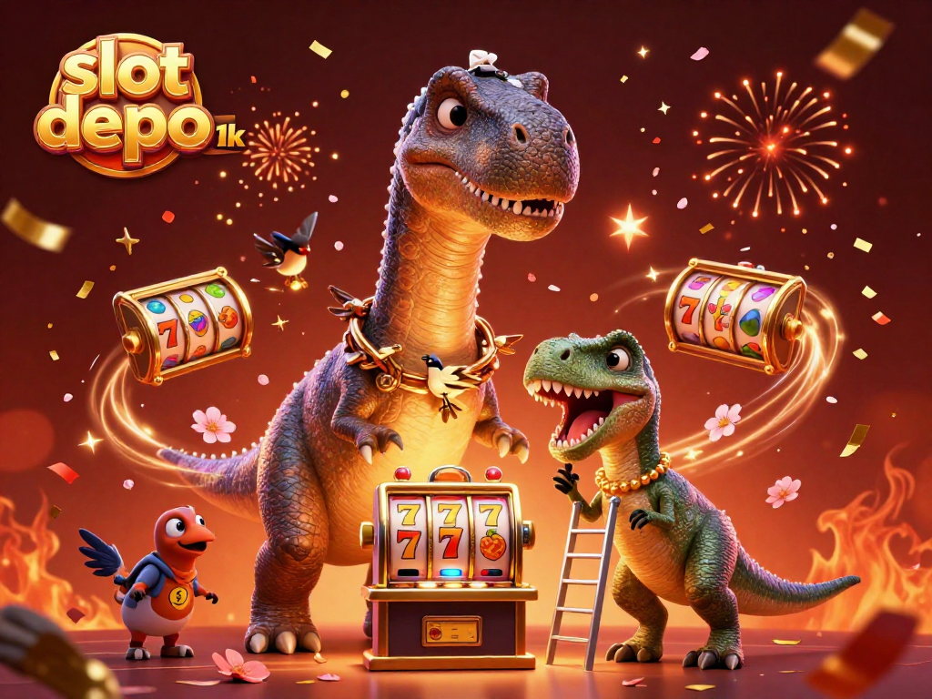 Experience the excitement of slot depo 1k gaming with our engaging 3D casino illustration featuring dynamic characters.