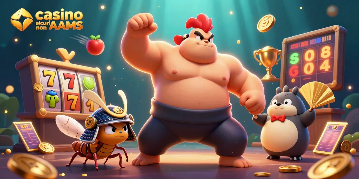 Gioca ai migliori casino sicuri non AAMS con un rooster e un grillo in un'illustrazione vivace.