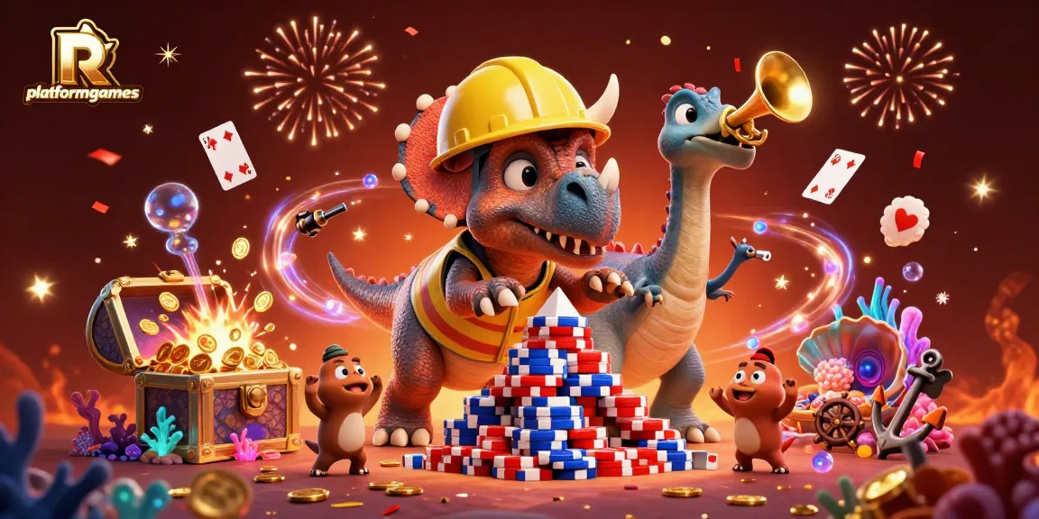 Experience thrilling casino action on platformgames with 3D characters celebrating gaming wins.