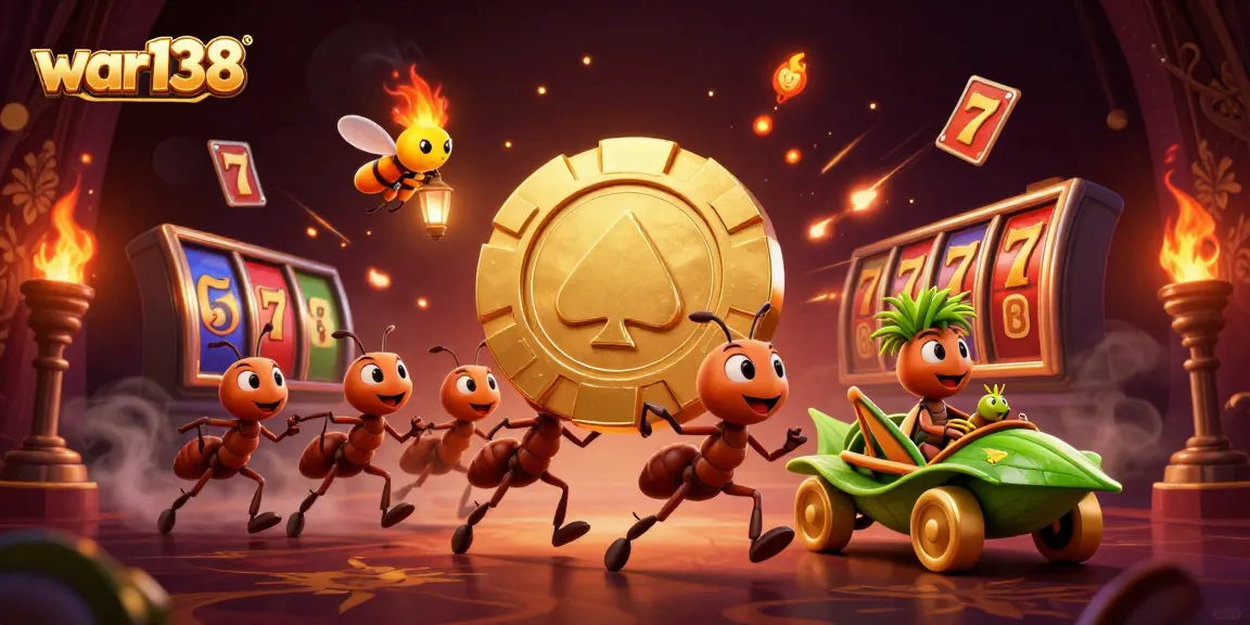 Unveil winning strategies at war138 with cartoon ants on a heist, showcasing thrilling slot games!