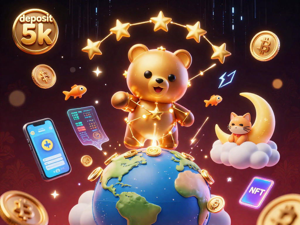 Engage in thrilling chances to deposit 5k and win big in a vibrant crypto-themed casino scene.
