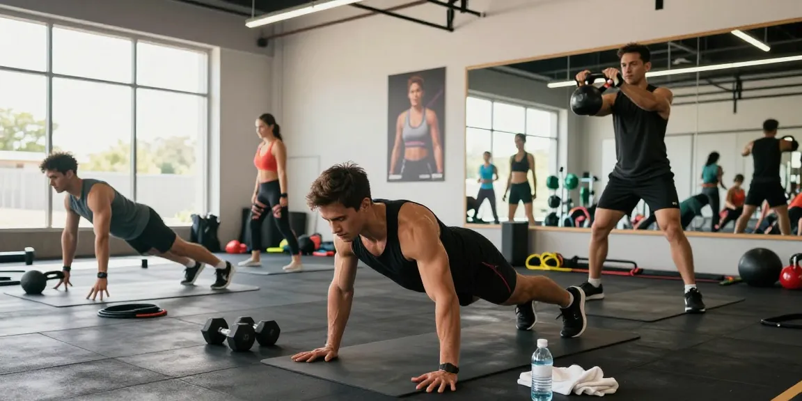 Dynamic HIIT workout scene showcasing the energy of https://miraviglp.com/aod-9604 in a bright gym setting, with focused individuals exercising.