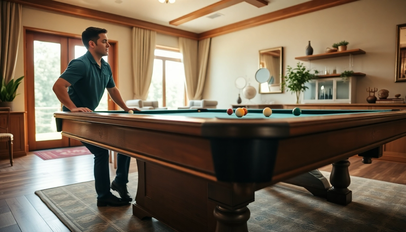 Pool table mover dfw expertly relocating a pool table in a stylish game room.