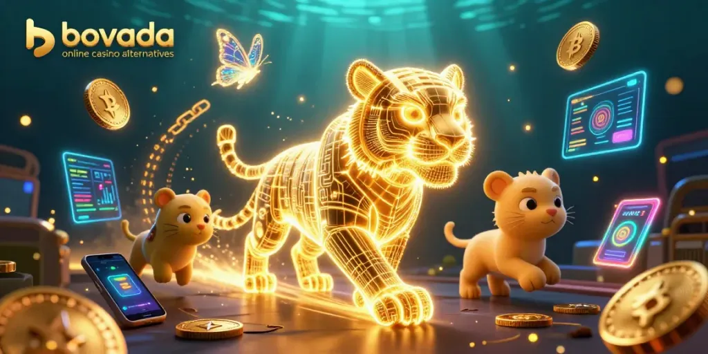 Experience the thrill with bovada online casino alternatives amid golden tigers and crypto symbols.